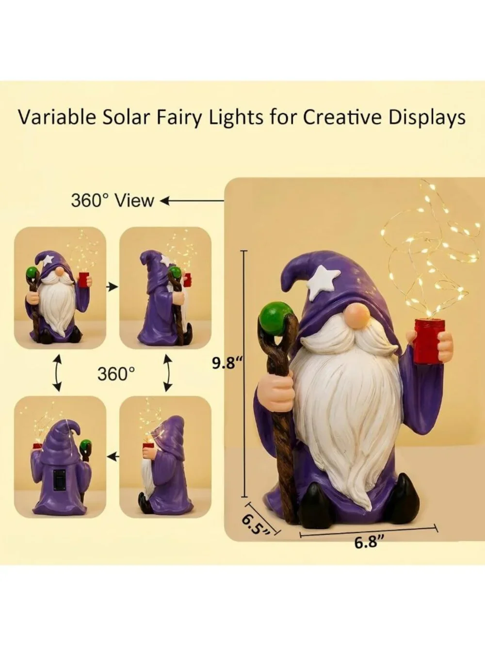 Patriotic Garden Gnome Statue with Fairy Lights | Waterproof Outdoor Decor for